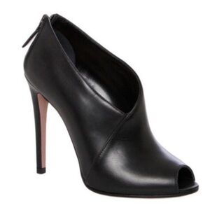 Prada Black Leather Peep-Toe Stiletto Bootie